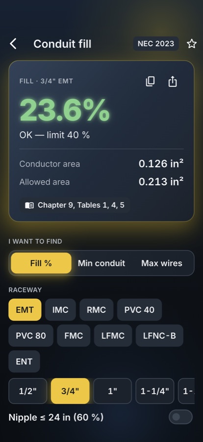 Conduit fill in dark mode