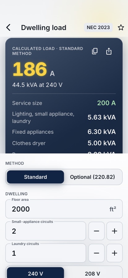 Dwelling load and service size