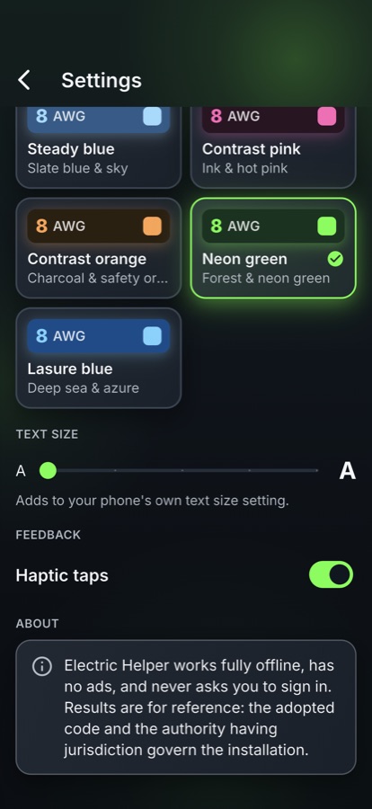 Seven color themes