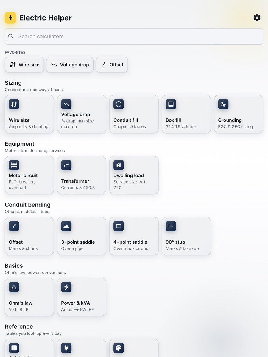 Electric Helper on iPad